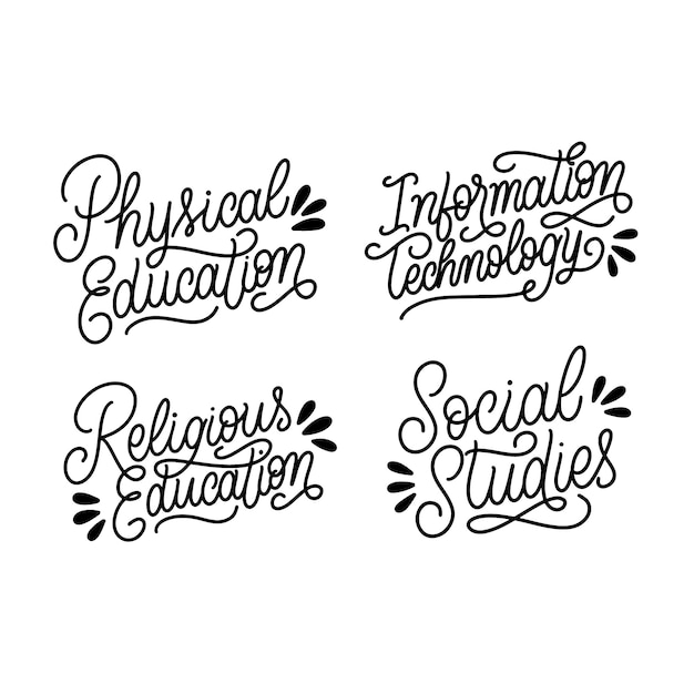 Free Vector lettering school subjects stickers collection