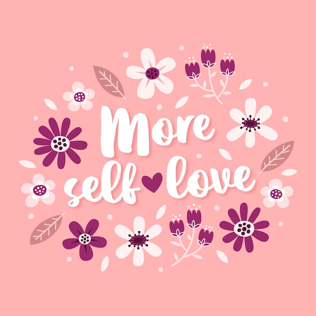 Free Vector lettering self love with flowers