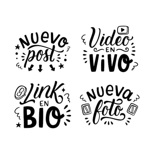 Free Vector lettering social media stickers collection in spanish