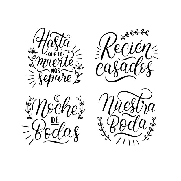 Lettering spanish wedding stickers collection