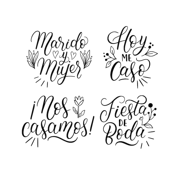 Free Vector lettering spanish wedding stickers collection