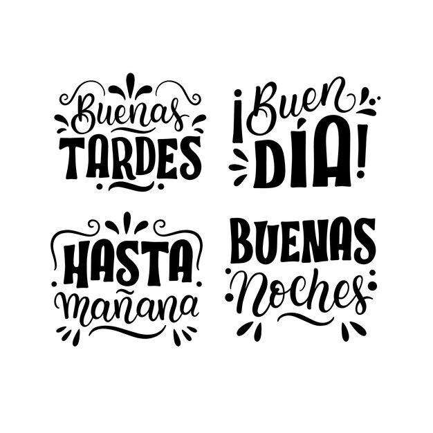 Lettering spanish words and phrases stickers collection