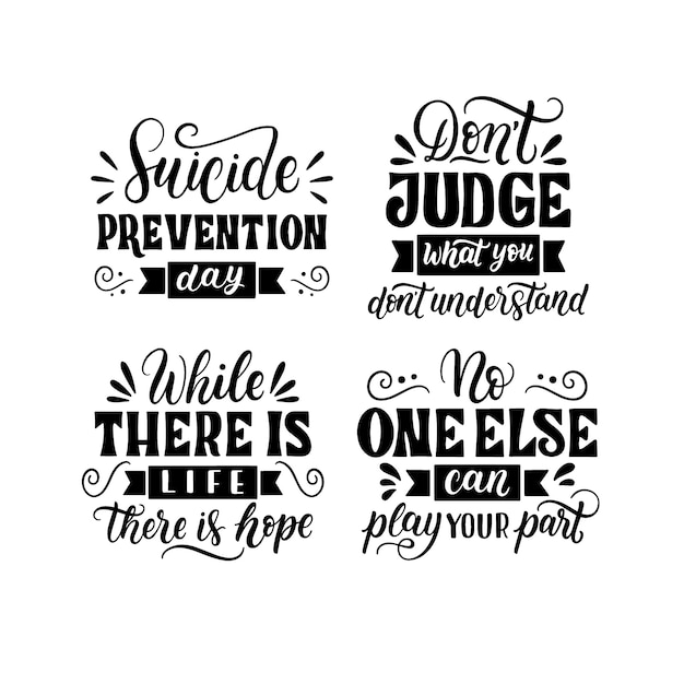 Free vector lettering suicide prevention stickers collection