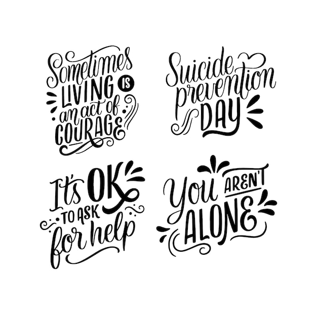 Free vector lettering suicide prevention stickers collection