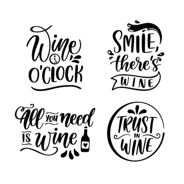 Free Vector lettering wine stickers collection