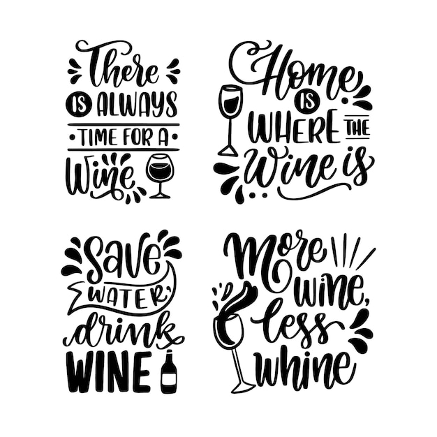 Free Vector lettering wine stickers collection