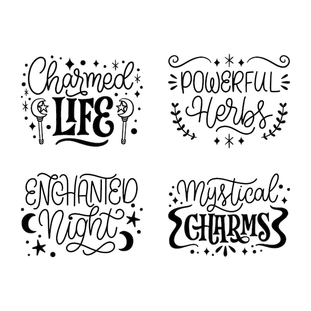 Free Vector lettering witchcraft stickers collection