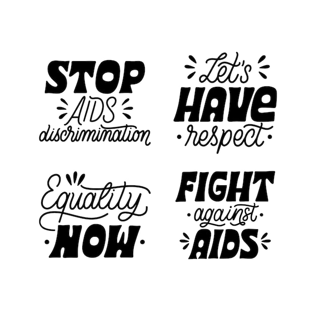 Free vector lettering world aids day stickers collection