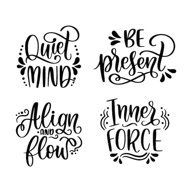 Free Vector lettering yoga and mindfulness stickers collection