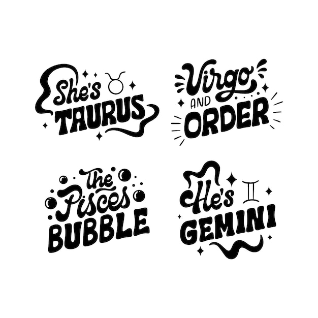 Free Vector lettering zodiac phrases stickers collection