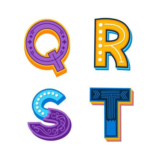 Letters q, r, s and t