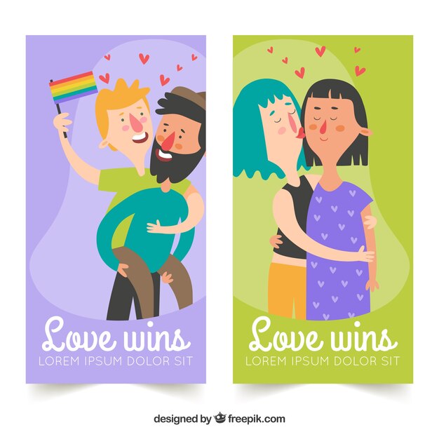 Lgbt pride banners with happy couples