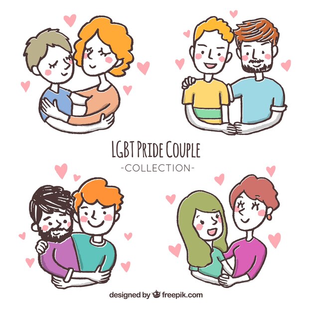 Lgbt pride couples collection in hand drawn style