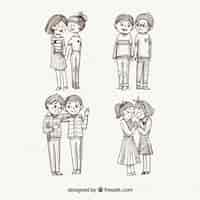 Free vector lgbt pride couples collection in hand drawn style