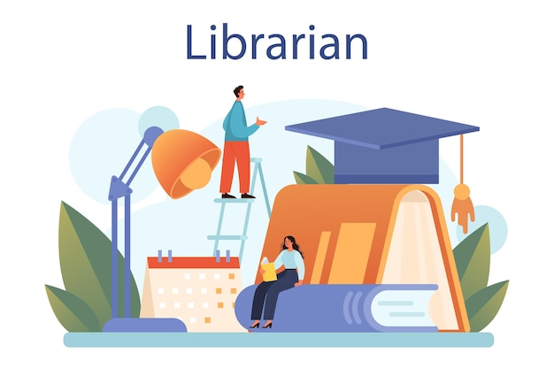 Free Vector librarian concept library staff cataloguing and sorting books knowledge and education idea llibrary bookshelves guid isolated vector illustration