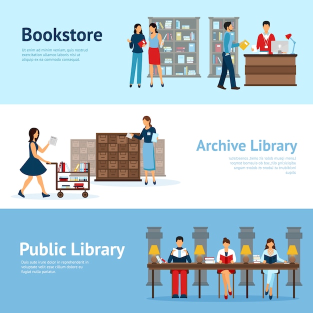 Library Horizontal Banners Set