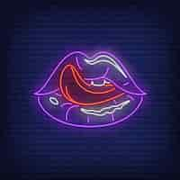 Free vector licking lips neon sign