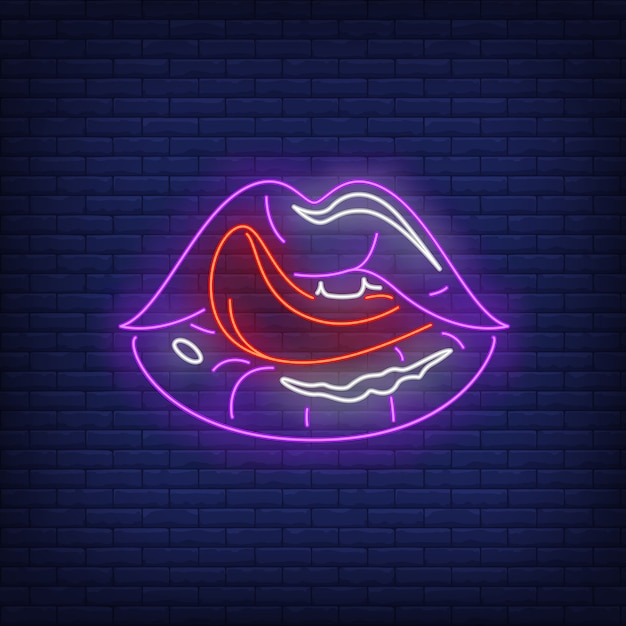 Licking lips neon sign