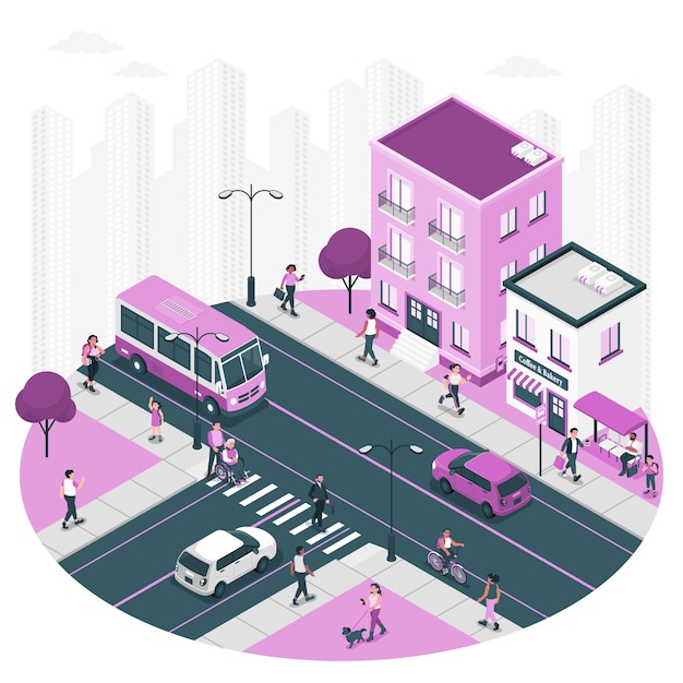 Free vector life in a city concept illustration