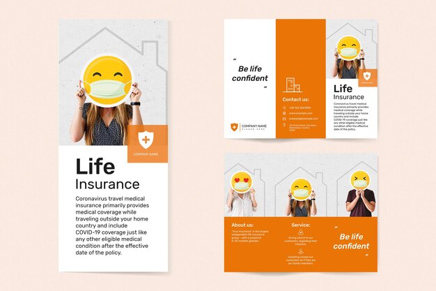 Life insurance template vector with editable text set