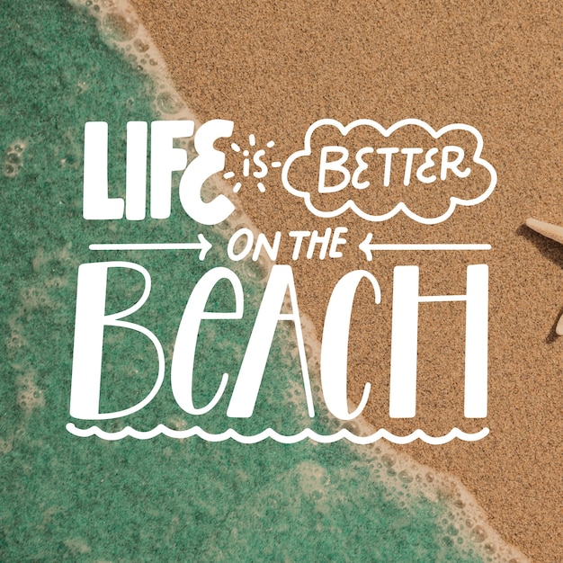 Free Vector life is better on the beach lettering with photo