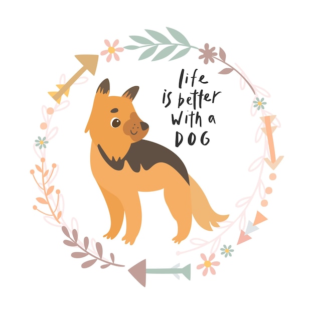 Free Vector life with a dog is better lettering