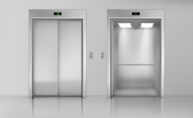 Lift doors, close and open empty elevator cabin