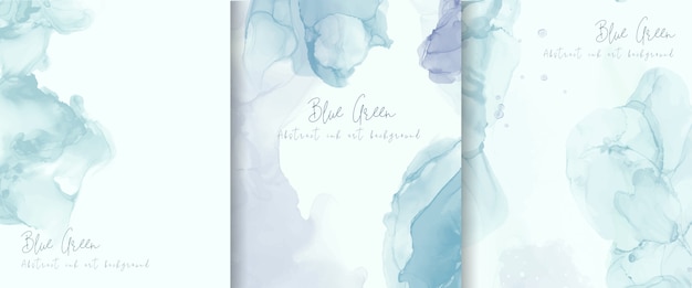 Light blue alcohol ink background collection. Abstract fluid art painting design.