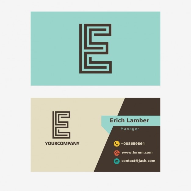 Free Vector light blue business card with e letter