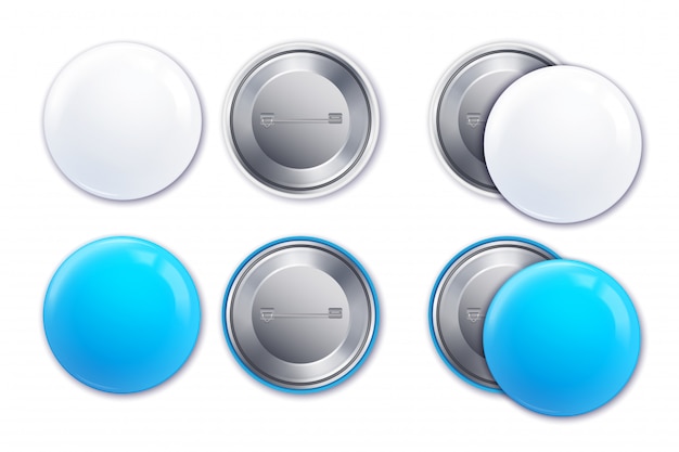 Light blue and white realistic mockup badge icon set in round shape  illustration