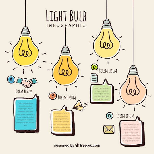 Light bulb infographic in different colors