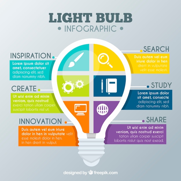 Light bulb infographic in flat design