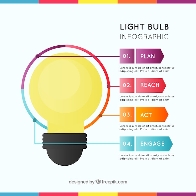 Light bulb infographic with elements in gradient style