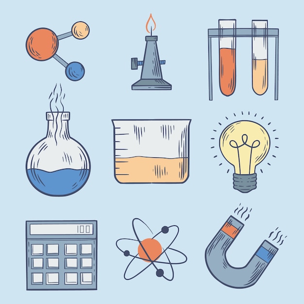 Light bulb and science lab objects