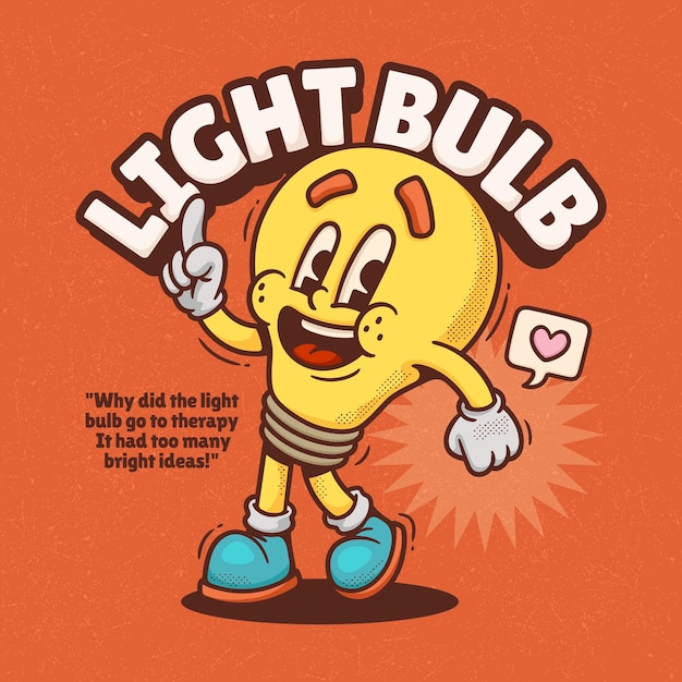 Free Vector light bulb trendy retro cartoon vector hand drawn