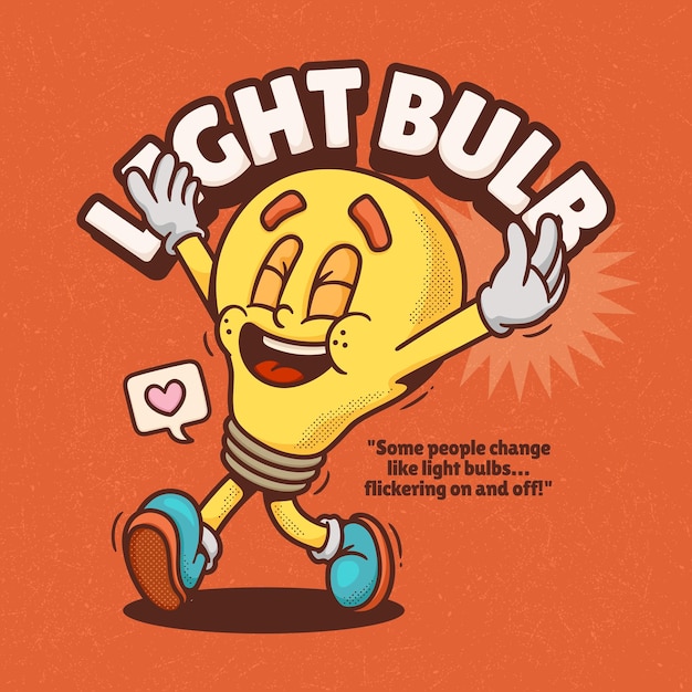 Free Vector light bulb trendy retro cartoon vector hand drawn