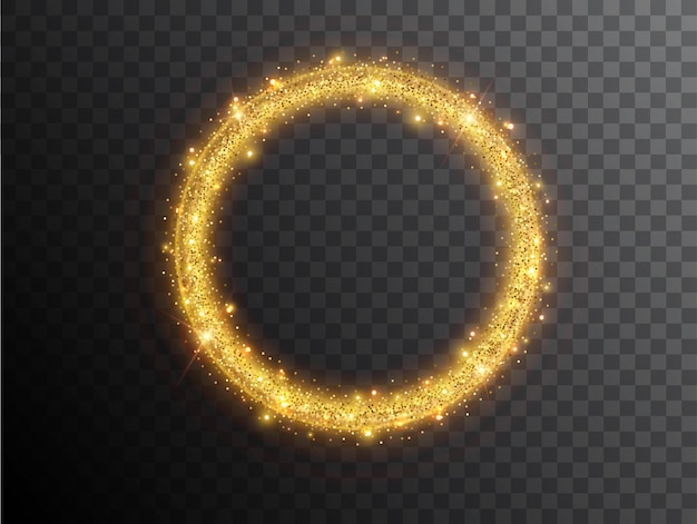 Free Vector light effect circle shape on a black background. gold glowing neon circle with luminous dust and glares. luminous circle. abstract stylish light effect.