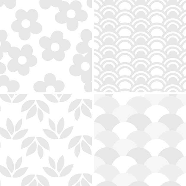 Light gray seamless pattern set 