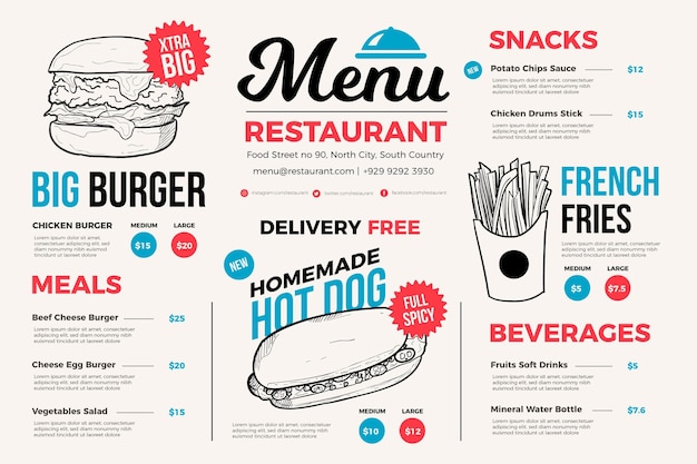 Light restaurant menu for digital platform