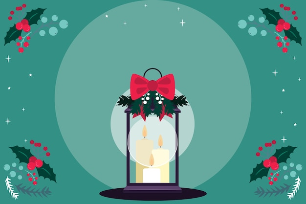 Free Vector lighten candle for christmas with ribbon flat design