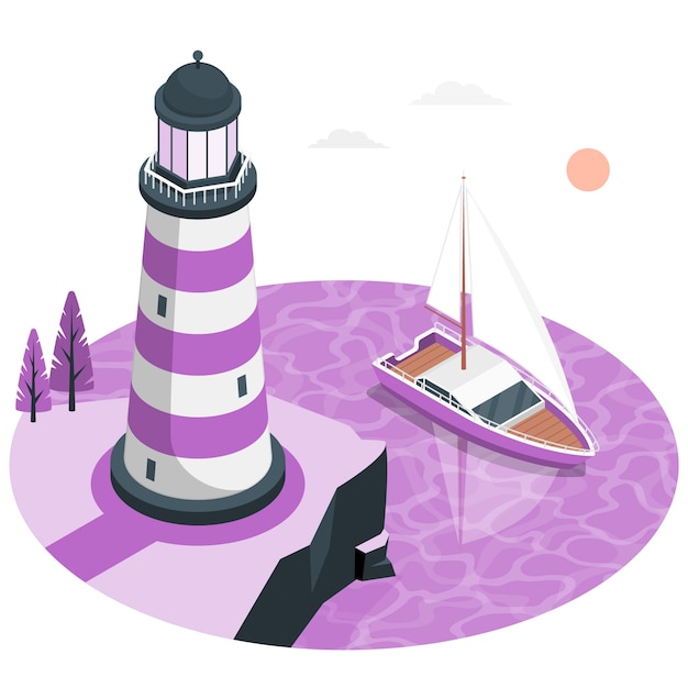 Free Vector lighthouse boat concept illustration