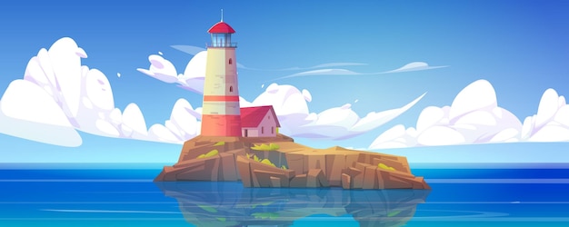 Free vector lighthouse on rocky island sea vector landscape