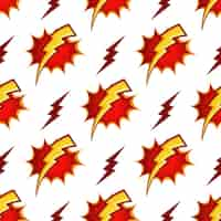 Free vector lightning bolts seamless pattern in retro 80s cartoon style. thunder light power, energy and storm thunderbolt