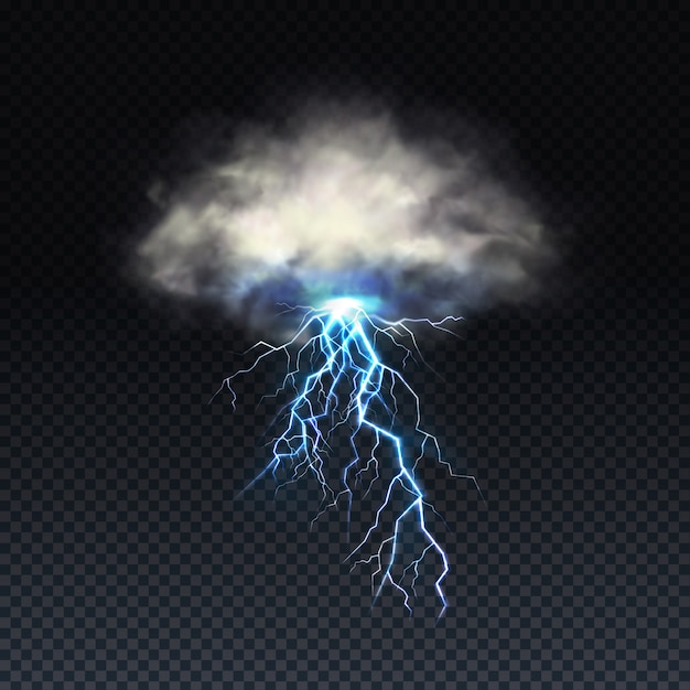 Lightning with grey cloud isolated on transparent background