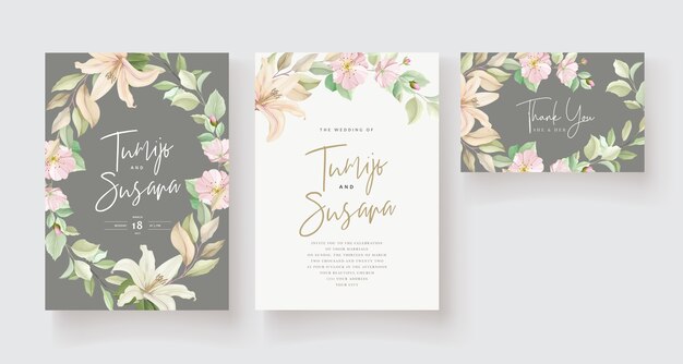 lily flower wedding invitation card