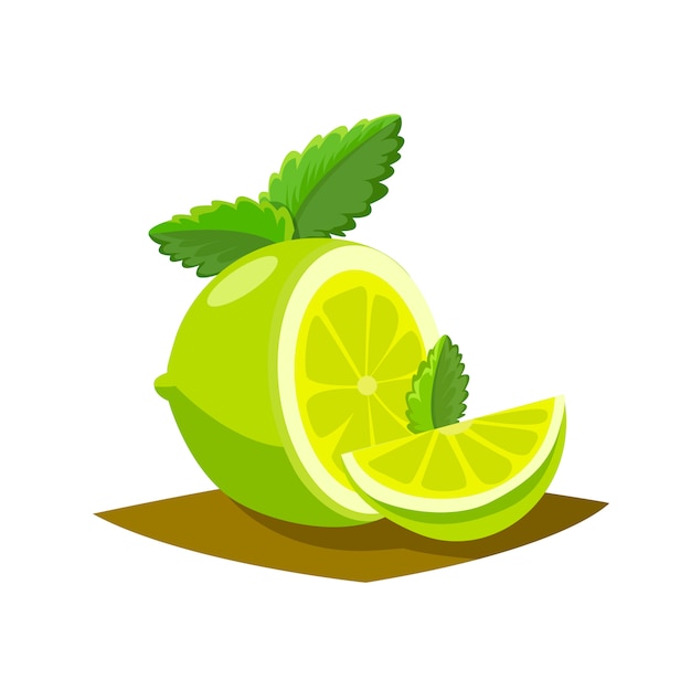 Free Vector lime fruits poster in cartoon style depicting whole and half of fresh juicy citruses 