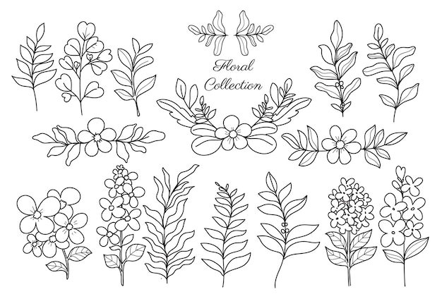 Free Vector line art hand drawn flowers collection