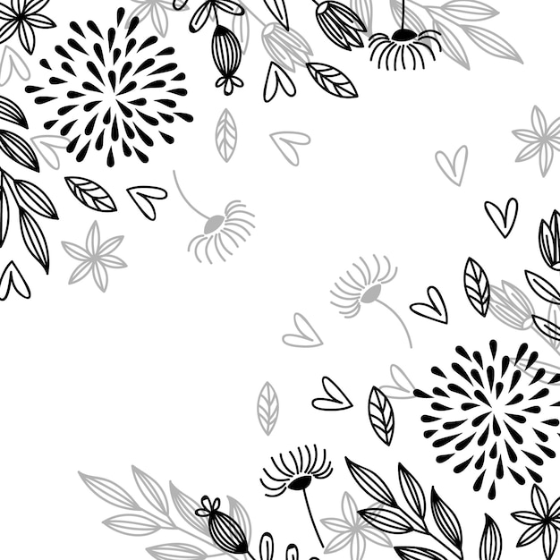 Line art hand drawn flowers