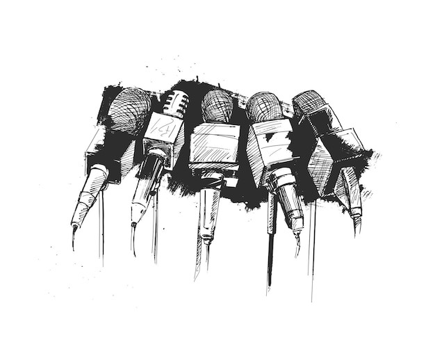 Line art illustration of microphones and recorders for journalism symbol