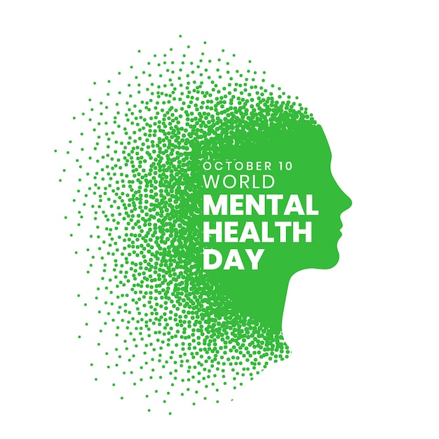 line art world mental health day poster with human head and heart vector